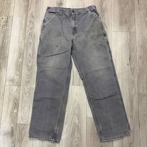 Carhartt Carpenter Pants Men 34x32 B11 CGR Grey Workwear Canvas Vintage Thrashed
